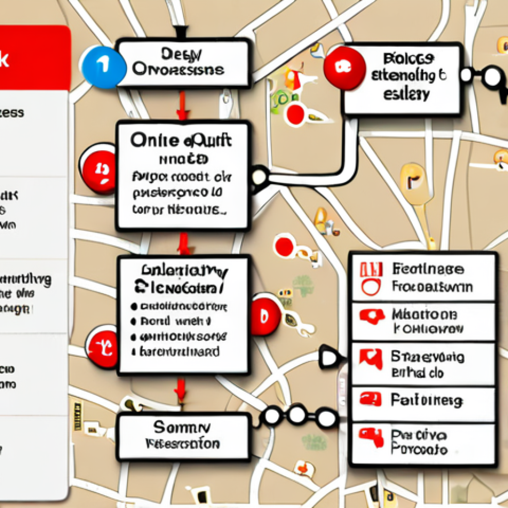 **Image Prompt:** A customer journey map visualization highlighting pain points in an online shopping experience, such as complex search filters and difficult checkout processes. Data analytics icons and customer feedback bubbles illustrate data-driven decision-making for improvements.