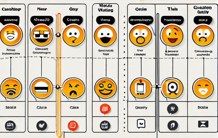 ** A visually engaging customer journey map depicting various touchpoints (website, app, social media) with icons representing emotions (happy, frustrated, neutral) at each stage. The map should be clean, modern, and data-driven, showcasing clear insights.
**