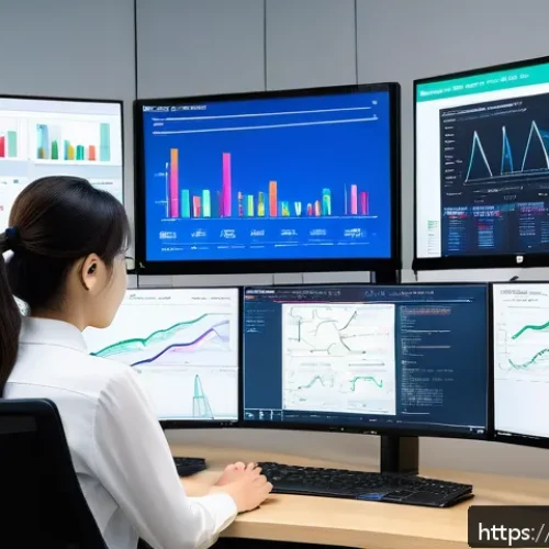 Home 32 고객 피드백 데이터 분석 기법 - An advanced data analyst sitting at a modern workstation filled with multiple high-resolution monito...